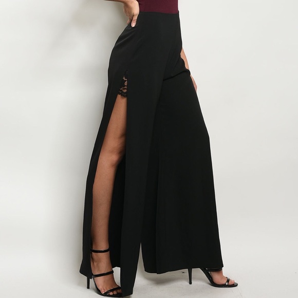 Wide Leg Side Slit Pants - Picture 1 of 4